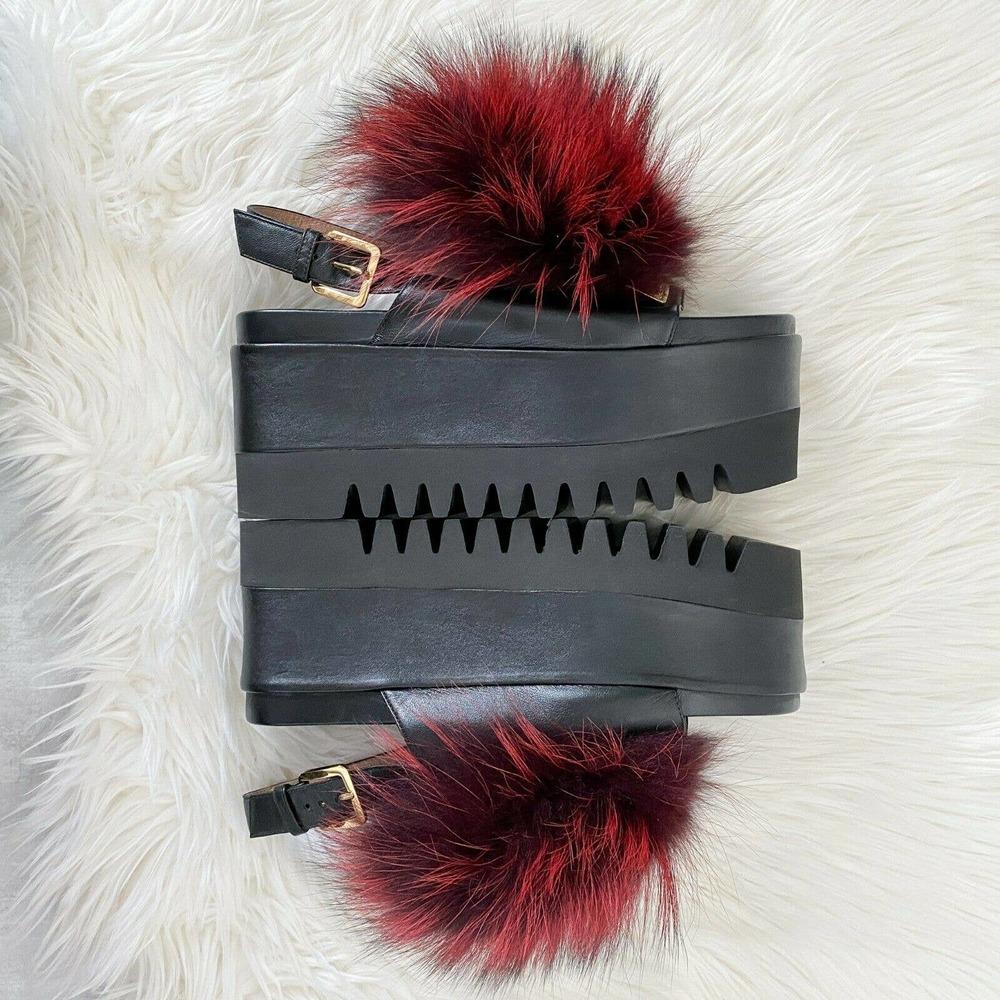 Sergio Rossi Fur Platform Wedge Slingback Sandal - Picture 7 of 12